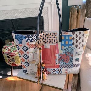 Authentic Tory Burch large tote with beaded tassel